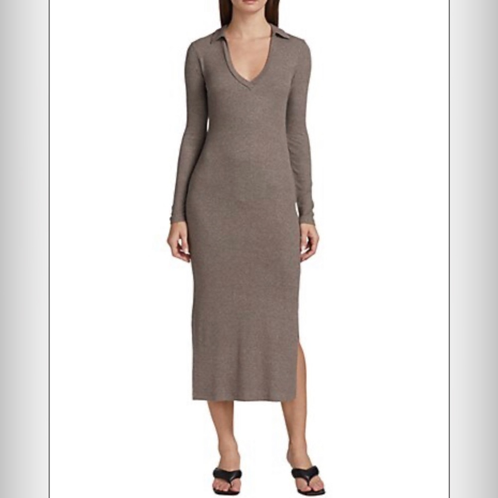 🆕 LNA x REVOLVE Niamh Rib- Knit Midi Dress in Rocky Road Brown NWT Sz 2X